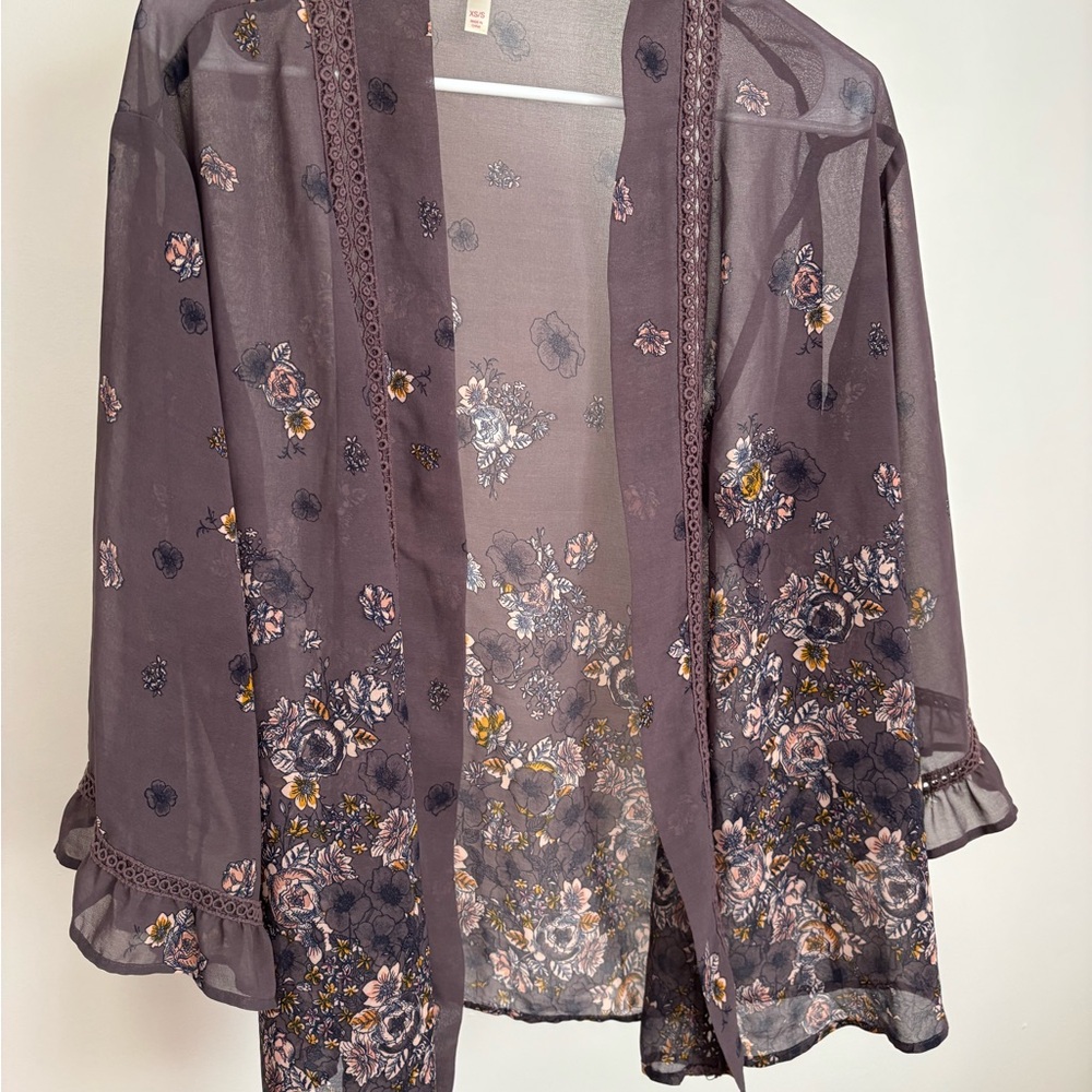 Xhilaration Sheer Floral Cardigan - Purple and Pink
